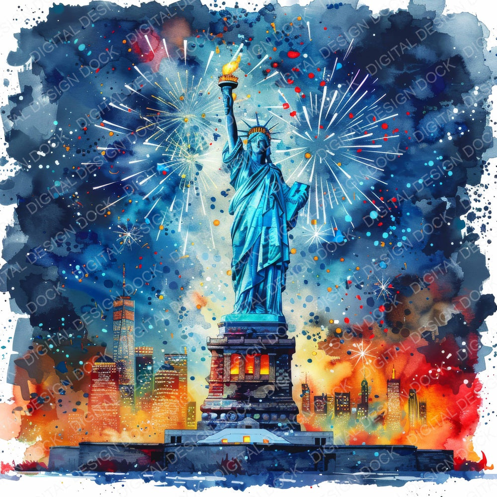 Statue of Liberty Fireworks Clipart Set (DDD006656)