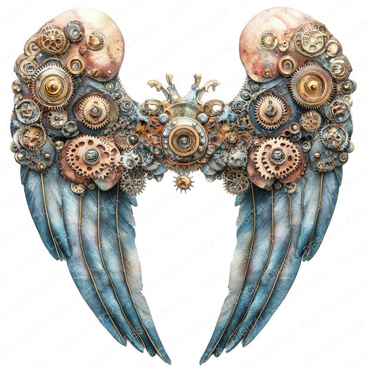 Steampunk Gear Angel Wings fussy cut sheet in US Letter format showing all 12 designs on one printable page