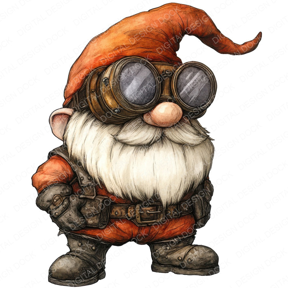 Steampunk Gnome fussy cut sheet in A4 format showing all 12 designs on one printable page