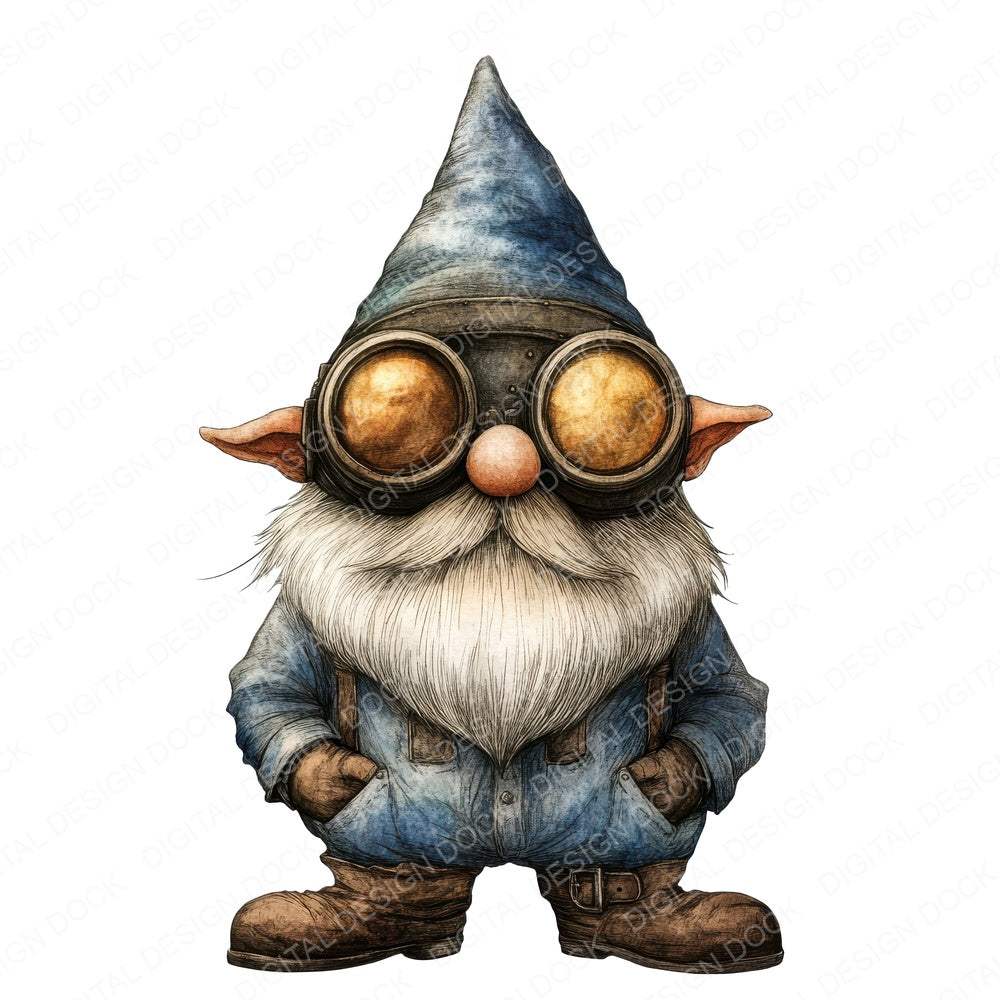 Steampunk Gnome fussy cut sheet in US Letter format showing all 12 designs on one printable page