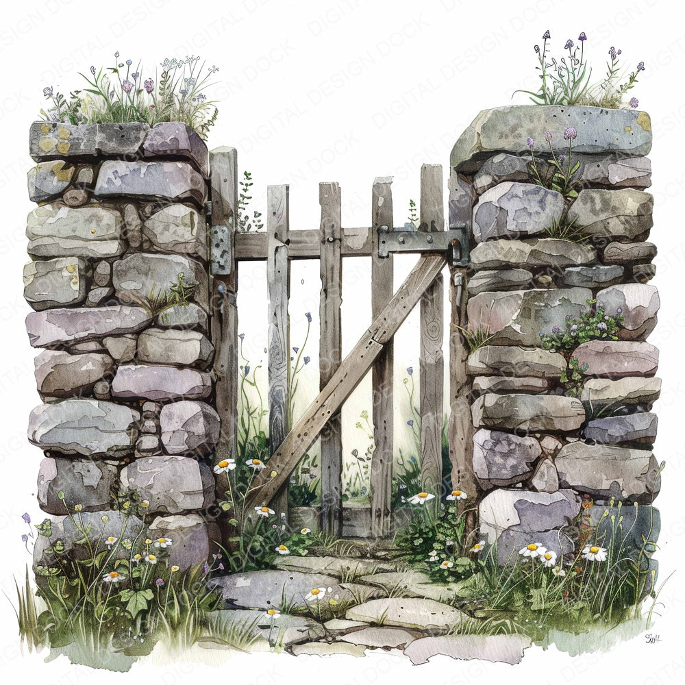 Stine Wall Front Graden Gate fussy cut sheet in A4 format showing all 12 designs on one printable page