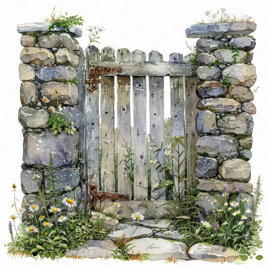 Stine Wall Front Graden Gate fussy cut sheet in US Letter format showing all 12 designs on one printable page