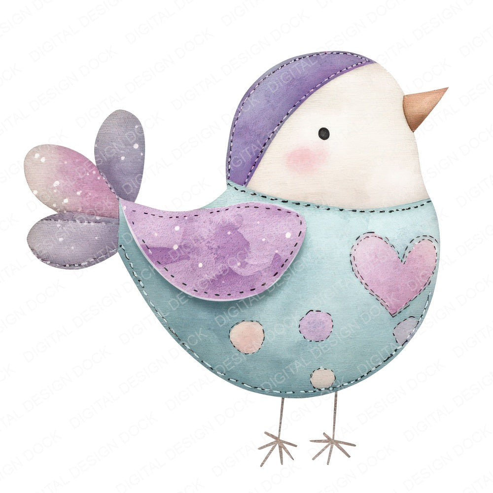 Stitched Mint Bird fussy cut sheet in A4 format showing all 12 designs on one printable page