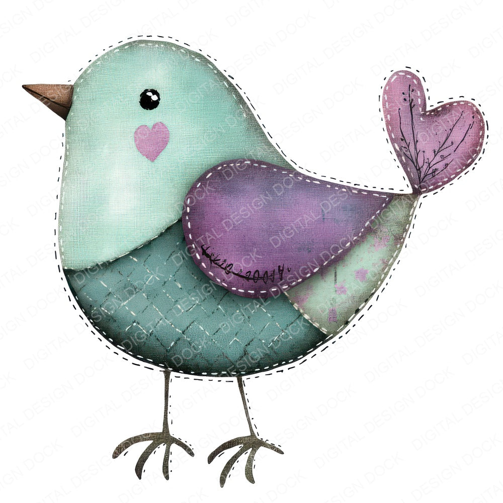 Stitched Mint Bird fussy cut sheet in US Letter format showing all 12 designs on one printable page