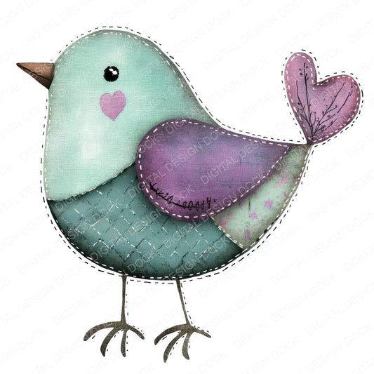 Stitched Mint Bird fussy cut sheet in US Letter format showing all 12 designs on one printable page