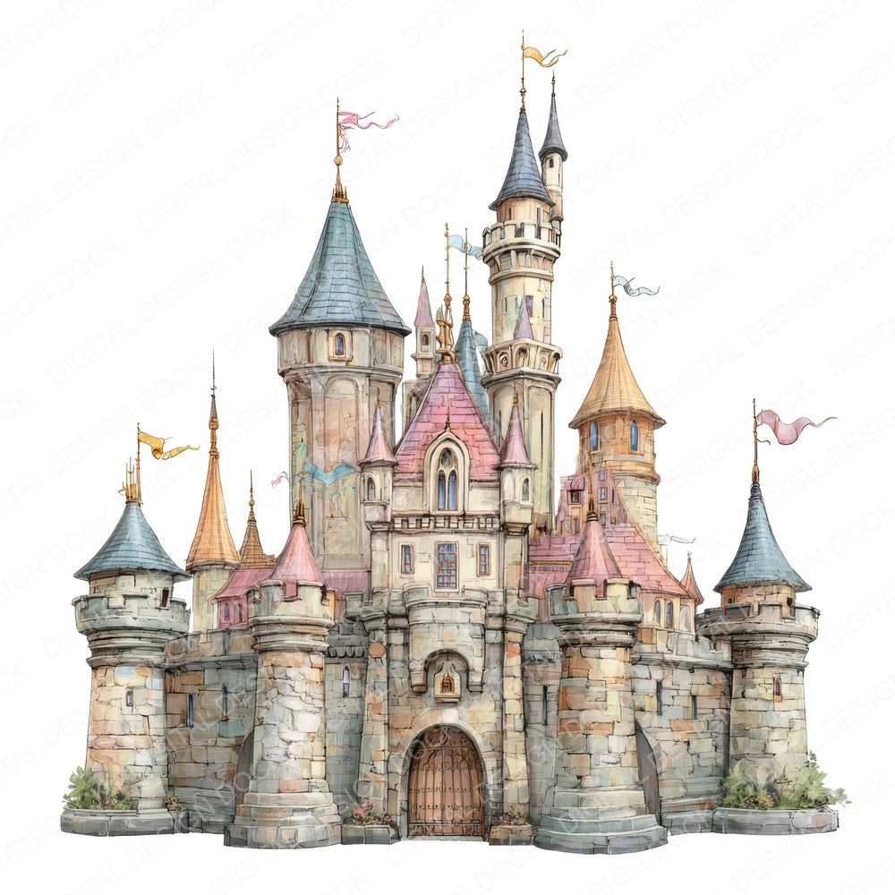 Storybook Princess Castle fussy cut sheet in A4 format showing all 12 designs on one printable page