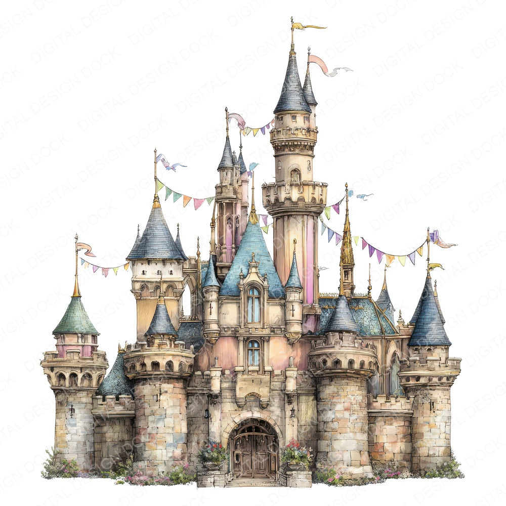 Storybook Princess Castle fussy cut sheet in US Letter format showing all 12 designs on one printable page