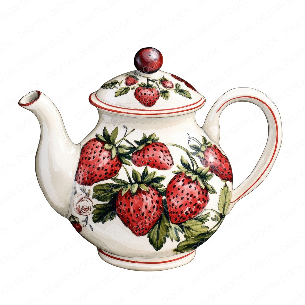 Strawberry Porcelain Teapot fussy cut sheet in A4 format showing all 12 designs on one printable page