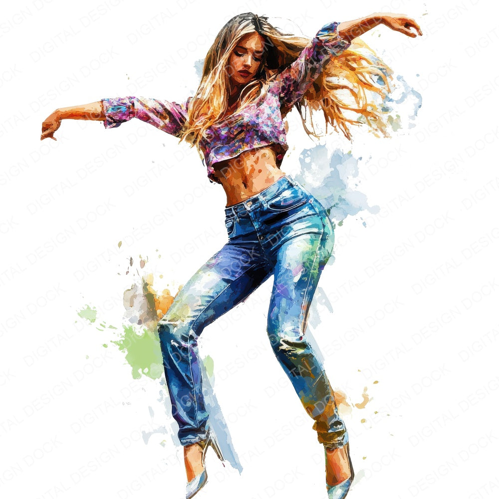 Street Dancing Woman fussy cut sheet in US Letter format showing all 12 designs on one printable page