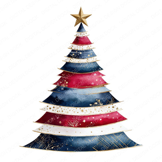Striped USA Christmas Tree fussy cut sheet in A4 format showing all 12 designs on one printable page