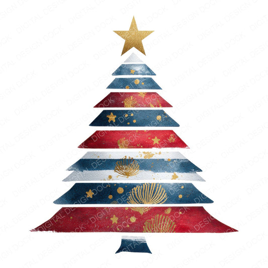 Striped USA Christmas Tree fussy cut sheet in US Letter format showing all 12 designs on one printable page