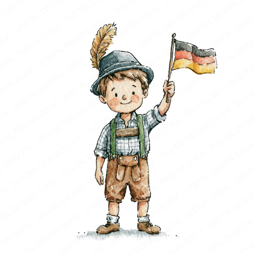 Stylised German Boy Lederhosen Clipart Set (DDD018057)