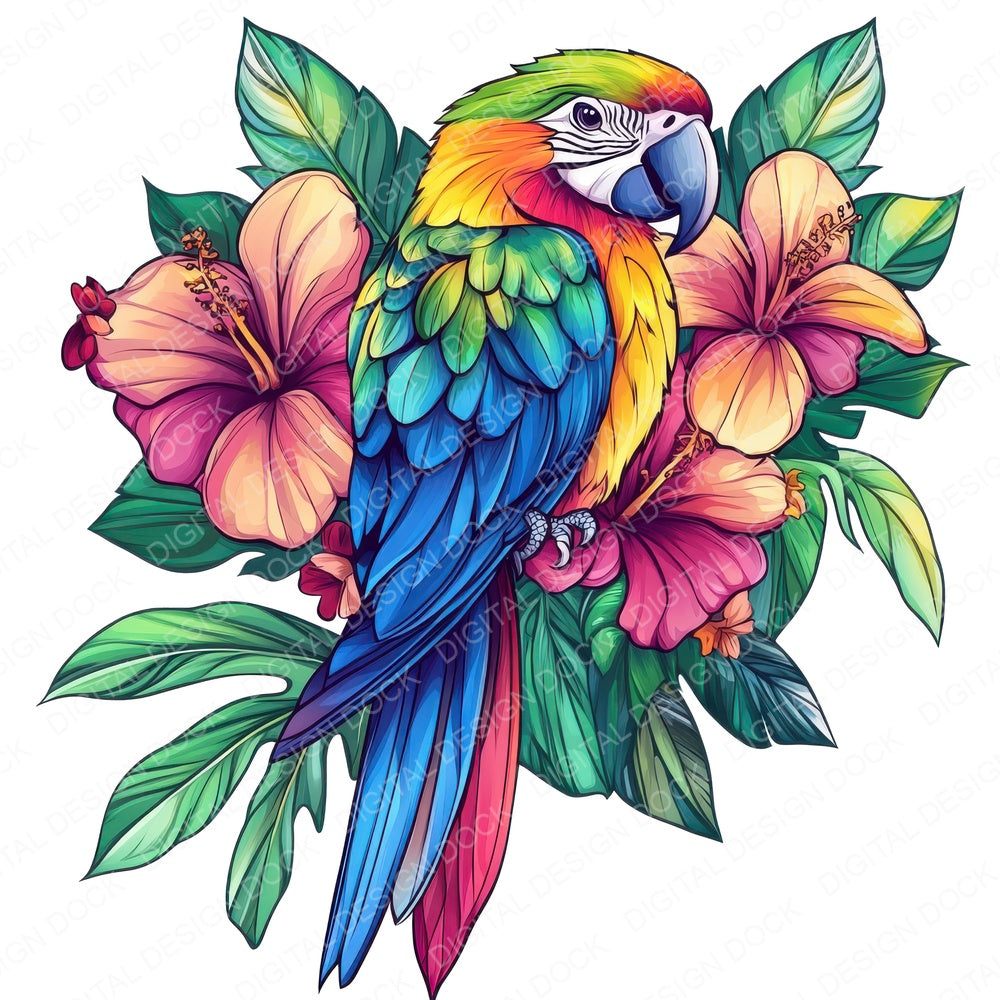Stylized Parrot fussy cut sheet in A4 format showing all 12 designs on one printable page