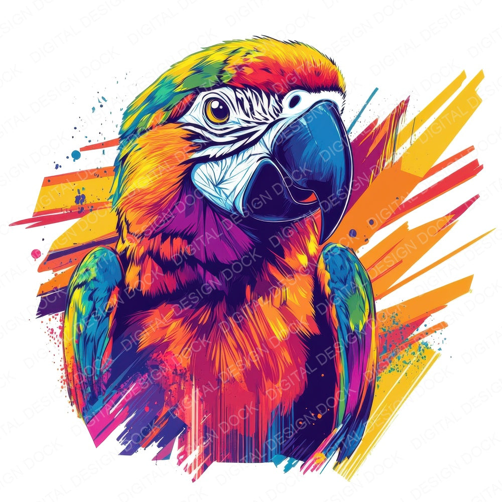Stylized Parrot fussy cut sheet in US Letter format showing all 12 designs on one printable page