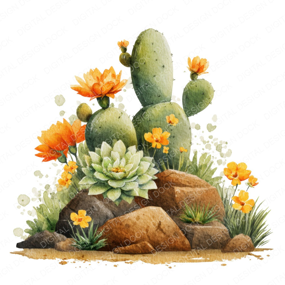 Succulent Cactus Rock Garden fussy cut sheet in A4 format showing all 12 designs on one printable page