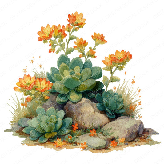 Succulent Cactus Rock Garden fussy cut sheet in US Letter format showing all 12 designs on one printable page