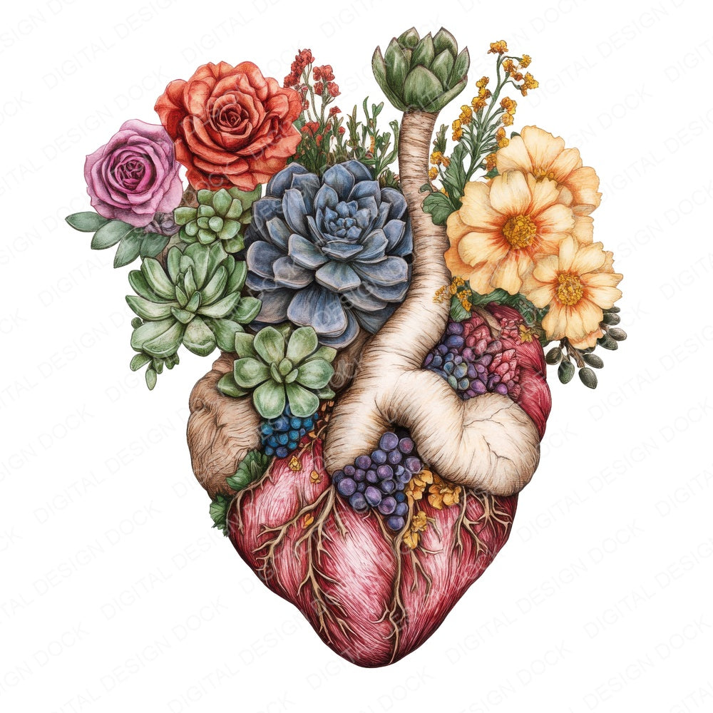 Succulent Plant Heart fussy cut sheet in A4 format showing all 12 designs on one printable page