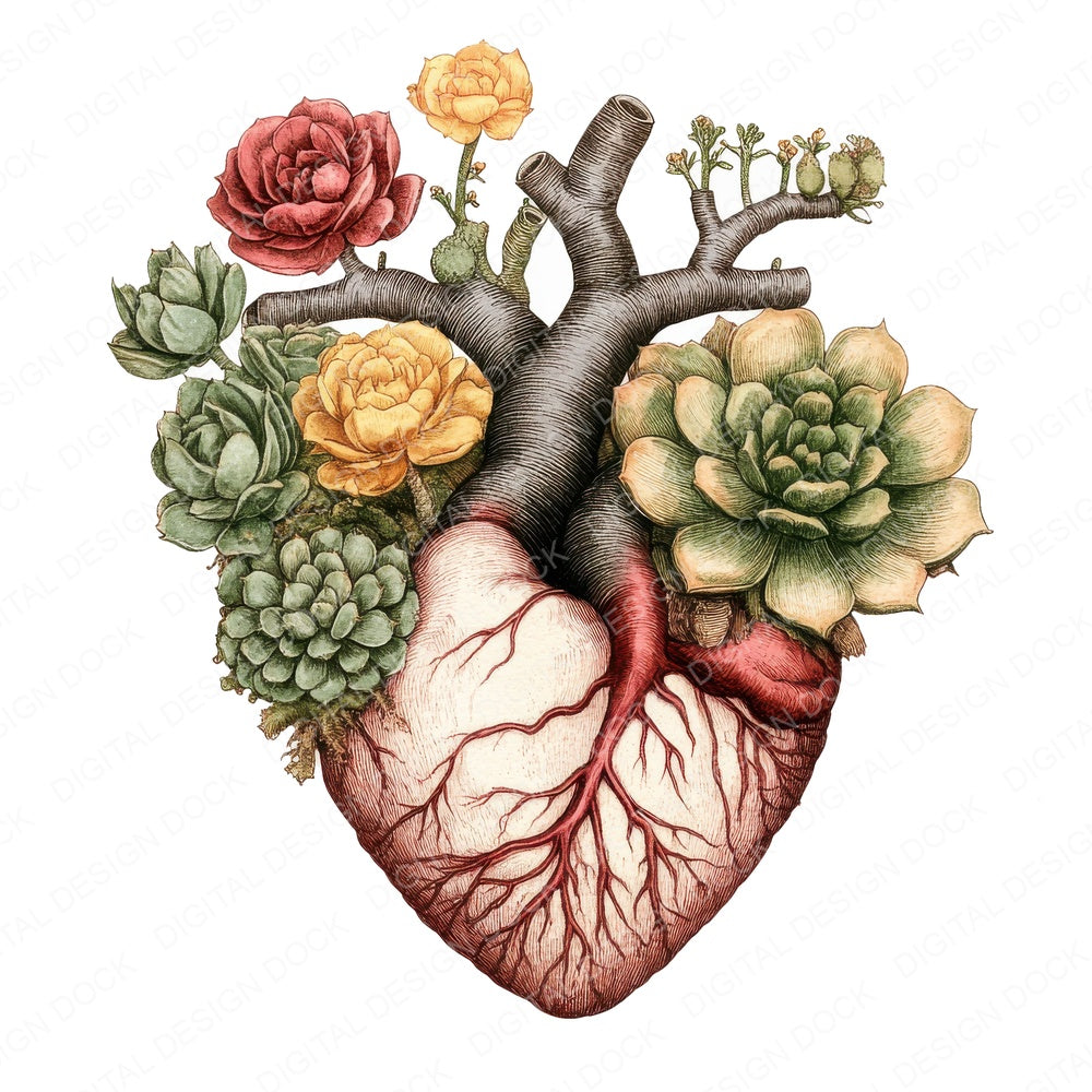 Succulent Plant Heart fussy cut sheet in US Letter format showing all 12 designs on one printable page