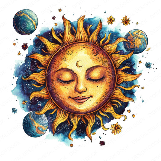 Sun Face with Orbiting Planets Clipart Set (DDD006677)
