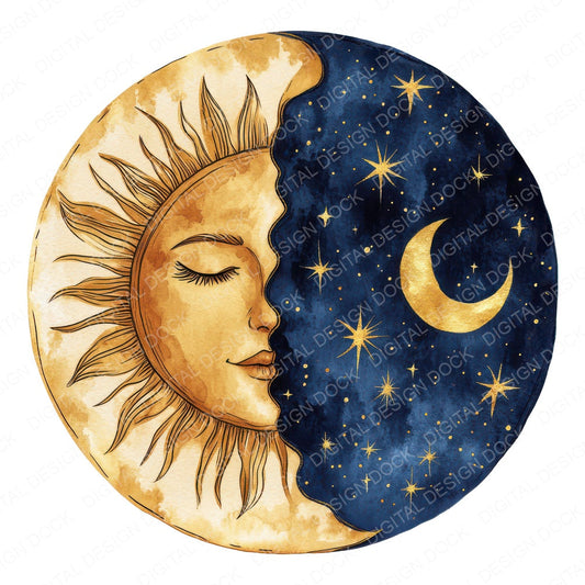 Sun Moon Folk Duo fussy cut sheet in US Letter format showing all 12 designs on one printable page