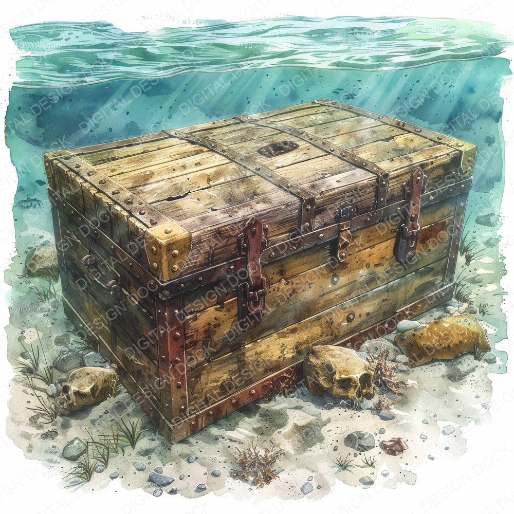 Sunken Treasure Chest fussy cut sheet in A4 format showing all 12 designs on one printable page