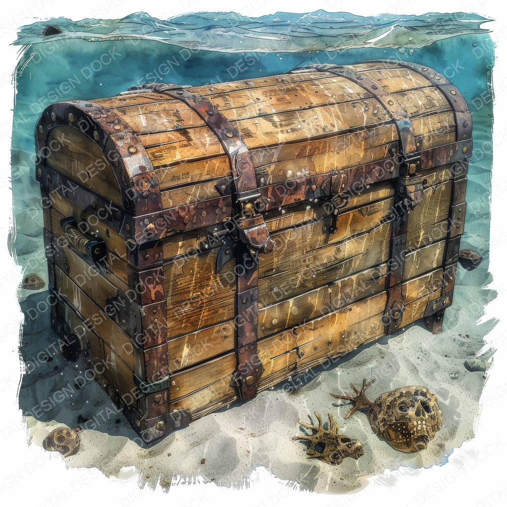Sunken Treasure Chest fussy cut sheet in US Letter format showing all 12 designs on one printable page