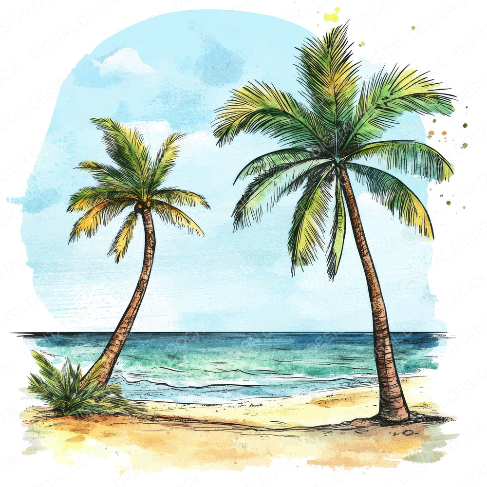 Sunny Beach Palm Trees fussy cut sheet in A4 format showing all 12 designs on one printable page