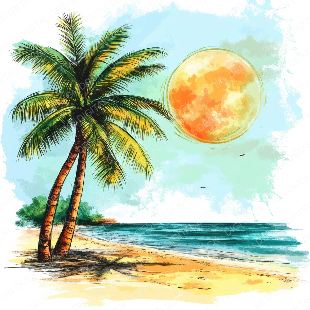 Sunny Beach Palm Trees fussy cut sheet in US Letter format showing all 12 designs on one printable page