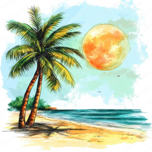 Sunny Beach Palm Trees fussy cut sheet in US Letter format showing all 12 designs on one printable page