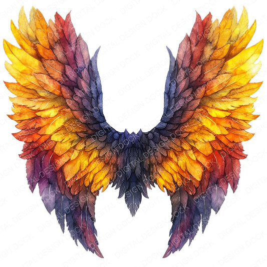Sunset Gradient Angel Wings fussy cut sheet in A4 format showing all 12 designs on one printable page