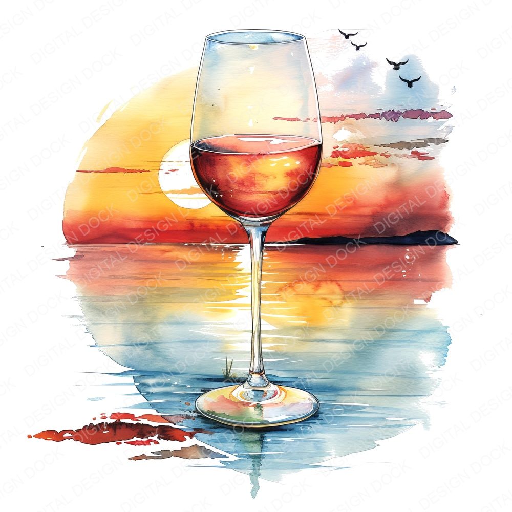 Sunset Wine Glass Clipart Set (DDD006684)