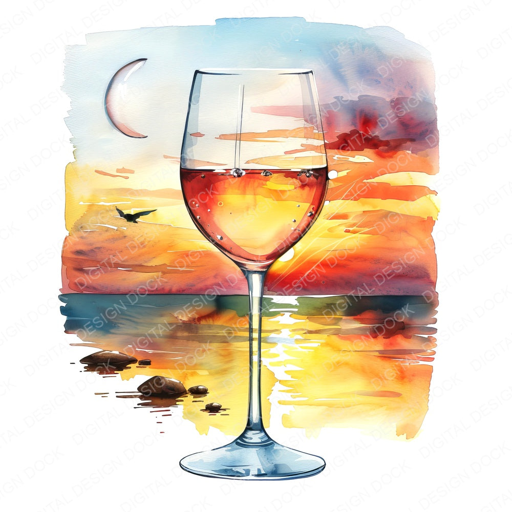 Sunset Wine Glass fussy cut sheet in US Letter format showing all 12 designs on one printable page
