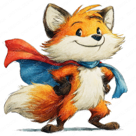 Superhero Fox fussy cut sheet in US Letter format showing all 12 designs on one printable page