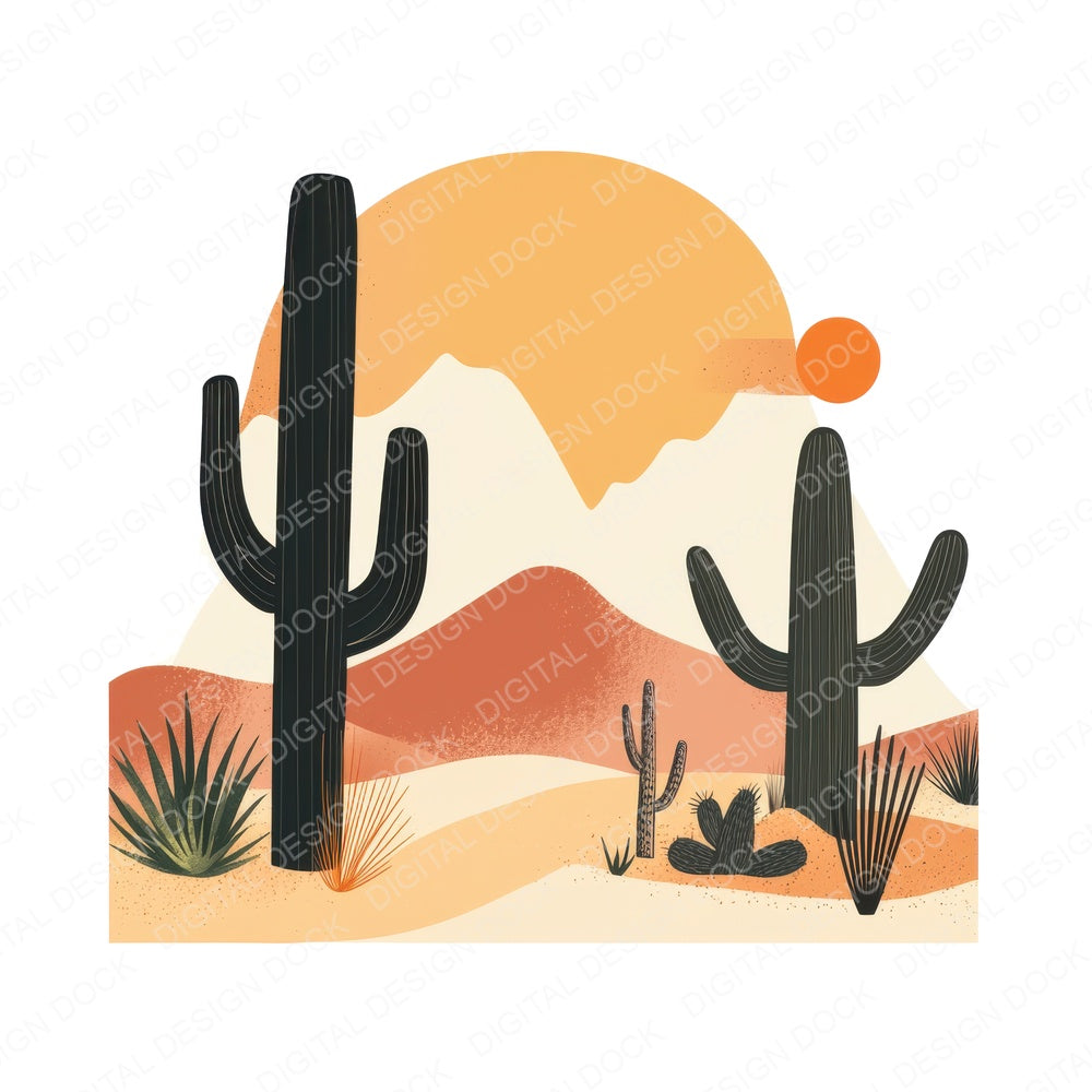 Surreal Desert Scene fussy cut sheet in US Letter format showing all 12 designs on one printable page