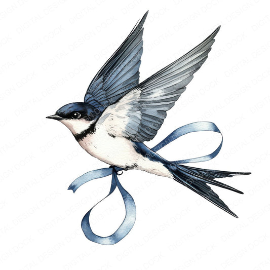 Swallow with Ribbon fussy cut sheet in A4 format showing all 12 designs on one printable page