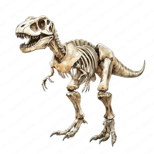 T-Rex Dinosaur Skeleton fussy cut sheet in A4 format showing all 12 designs on one printable page