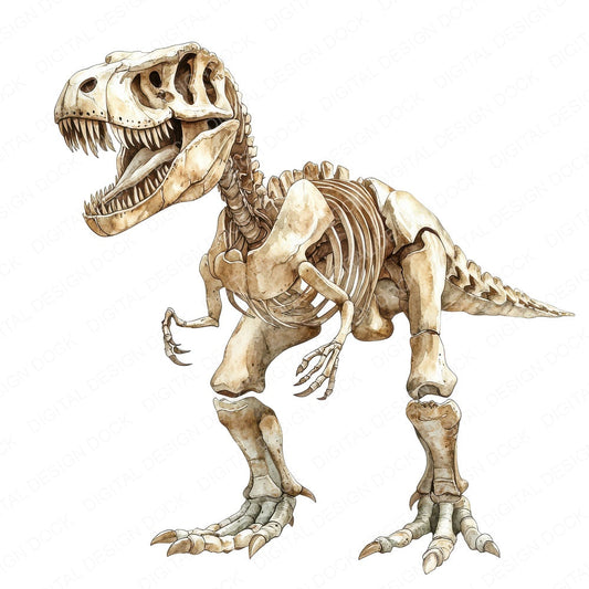 T-Rex Dinosaur Skeleton fussy cut sheet in US Letter format showing all 12 designs on one printable page