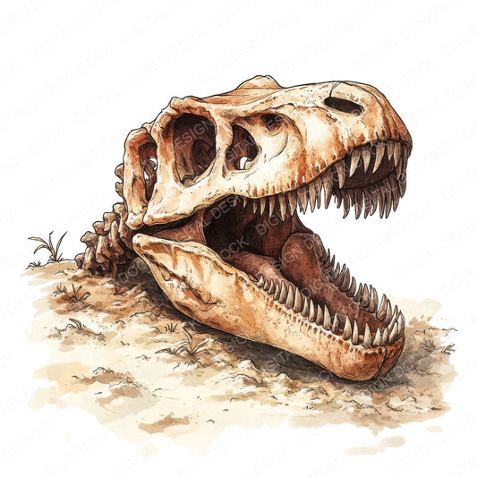 T-Rex Dinosaur Skull fussy cut sheet in A4 format showing all 12 designs on one printable page