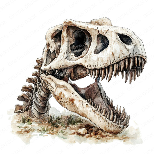 T-Rex Dinosaur Skull fussy cut sheet in US Letter format showing all 12 designs on one printable page
