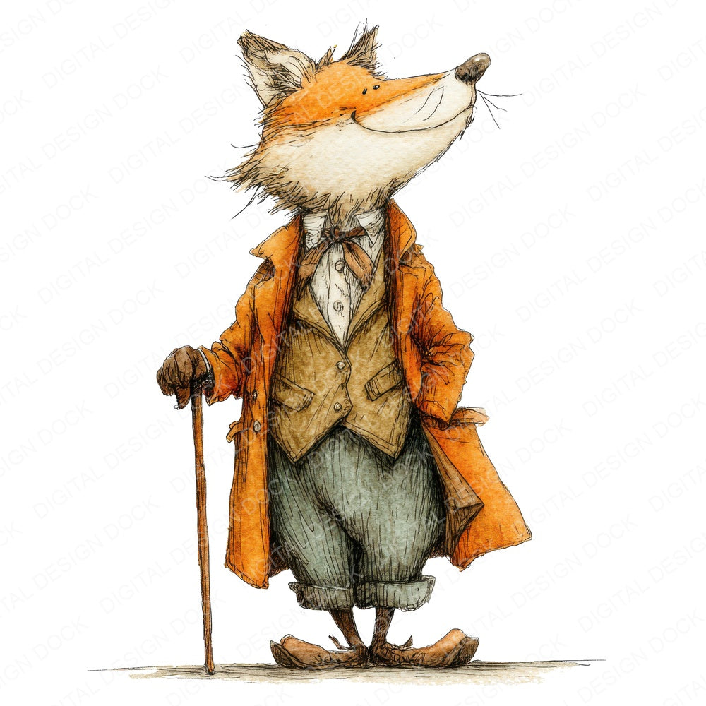 Talking Fox Character fussy cut sheet in A4 format showing all 12 designs on one printable page