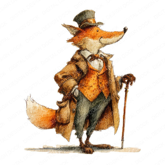 Talking Fox Character fussy cut sheet in US Letter format showing all 12 designs on one printable page