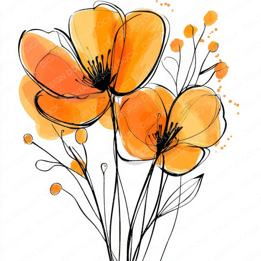 Tangerine Abstract Flowers fussy cut sheet in A4 format showing all 12 designs on one printable page