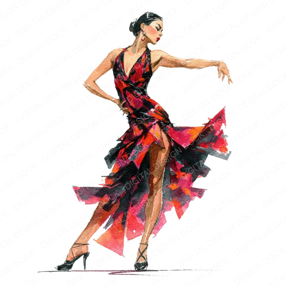 Tango Dancer Woman fussy cut sheet in A4 format showing all 12 designs on one printable page