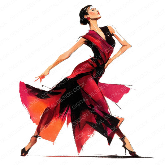 Tango Dancer Woman fussy cut sheet in US Letter format showing all 12 designs on one printable page