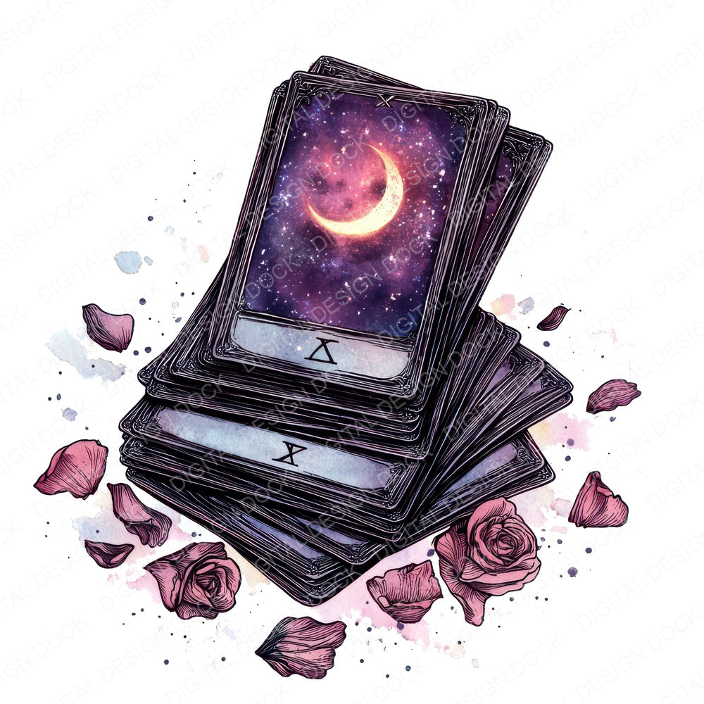 Tarot Card Stack with Petals fussy cut sheet in A4 format showing all 12 designs on one printable page