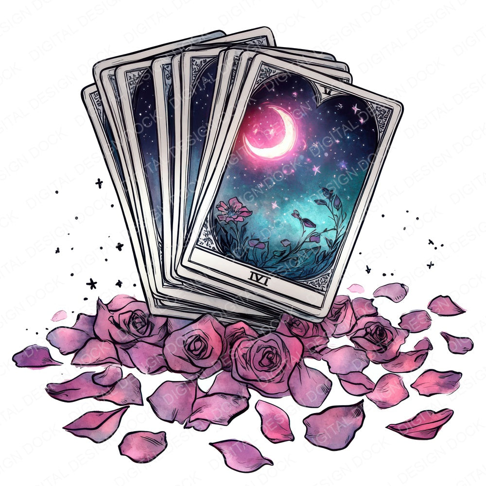 Tarot Card Stack with Petals fussy cut sheet in US Letter format showing all 12 designs on one printable page