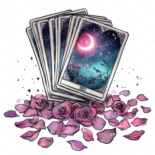 Tarot Card Stack with Petals fussy cut sheet in US Letter format showing all 12 designs on one printable page