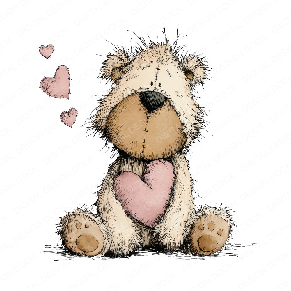 Tatty Bear Valentine fussy cut sheet in A4 format showing all 12 designs on one printable page