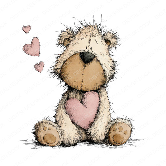 Tatty Bear Valentine fussy cut sheet in A4 format showing all 12 designs on one printable page