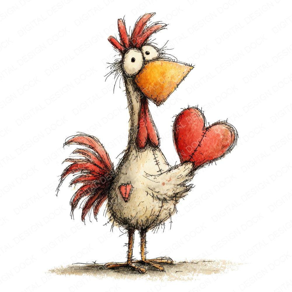 Tatty Chicken Valentine fussy cut sheet in A4 format showing all 12 designs on one printable page
